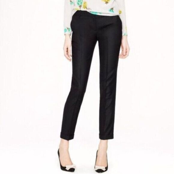 J. CREW / Cafe Capri Tollegno 1900 Cropped Pants Black Neutral Sz 8 Flawed - Picture 1 of 10